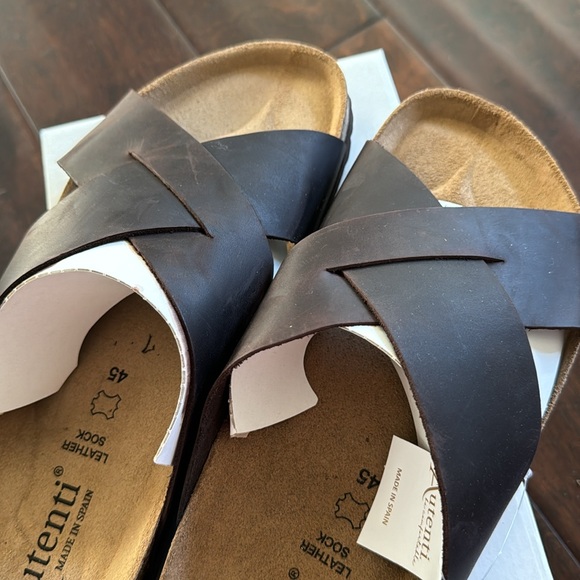 Autenti ‘Crazy Horse’ dark brown leather slides leather footbed NIB sz 12 SPAIN - Picture 2 of 5